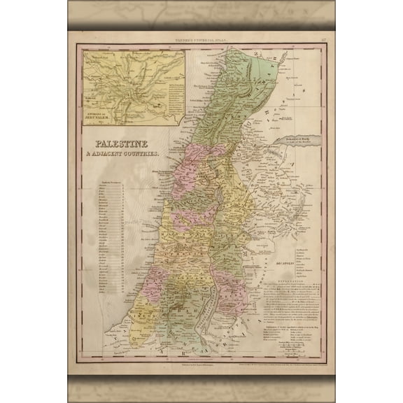24"x36" Gallery Poster, map of palestine israel holy land 1844