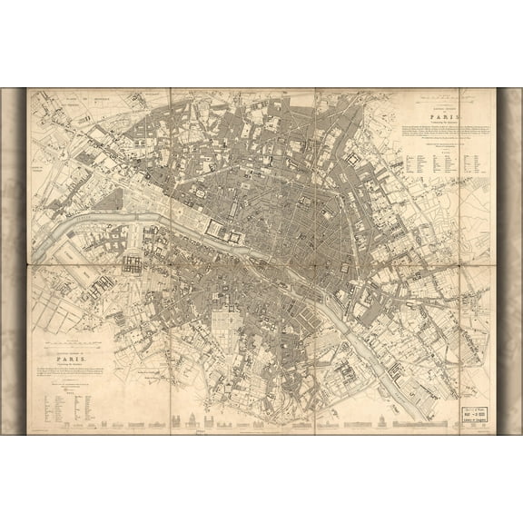 24"x36" Gallery Poster, map of paris 1834 (resize attempted)