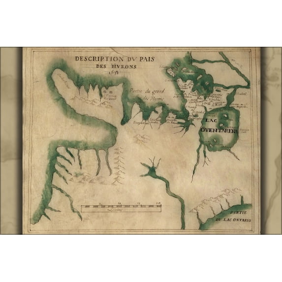 24"x36" Gallery Poster, map of part of Ontario canada 1651