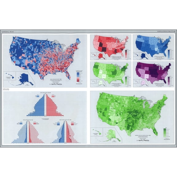 24"x36" Gallery Poster, map of population statistics united states 1960