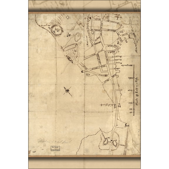 24"x36" Gallery Poster, map of south west Boston 1775