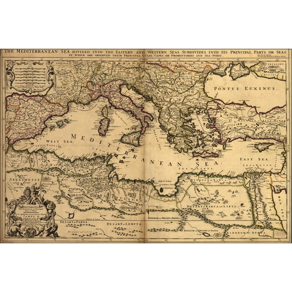 24"x36" Gallery Poster, map of the Mediterranean Sea 1685
