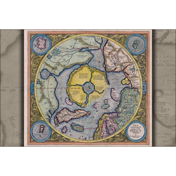 24"x36" Gallery Poster, map of the North Pole 1623 artic