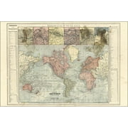 24"x36" Gallery Poster, map of the World on Mercator Projection 1899