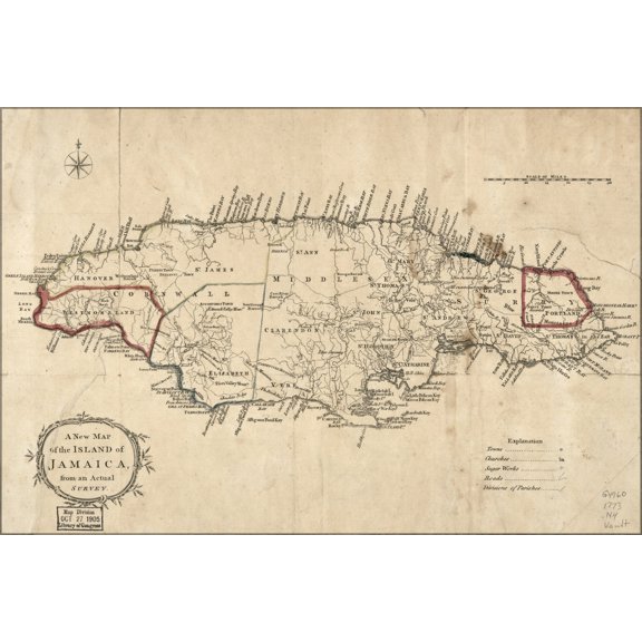 24"x36" Gallery Poster, map of the island of Jamaica 1773