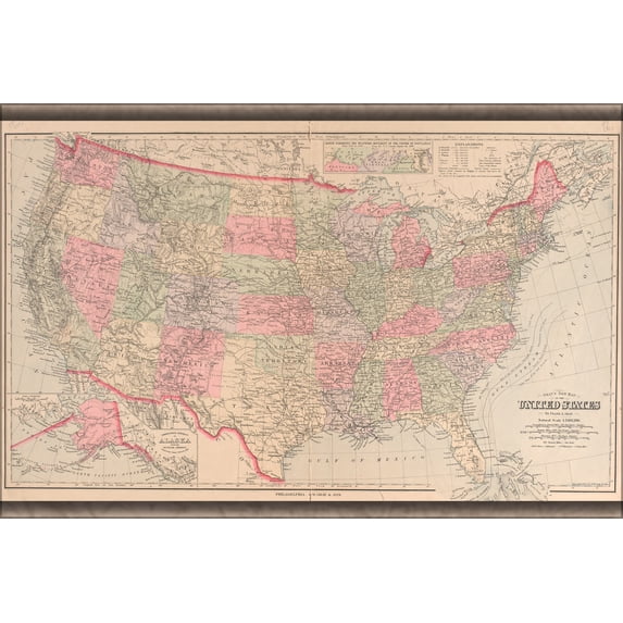 24"x36" Gallery Poster, map of the united states of america 1890