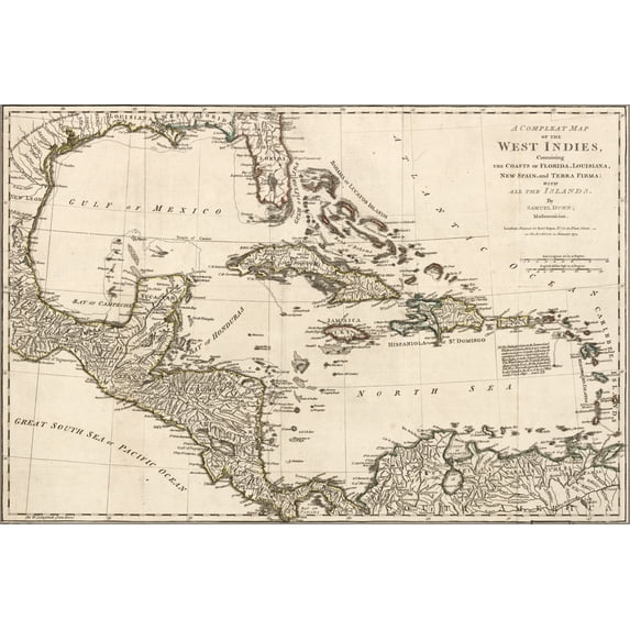 24"x36" Gallery Poster, map of west indies; cuba florida mexico 1774 p1