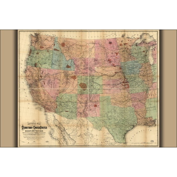 24"x36" Gallery Poster, map of western United States 1867