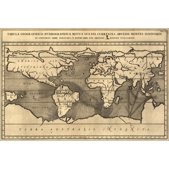 24"x36" Gallery Poster, map of world with ocean currents 1668