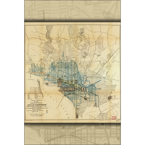 24"x36" Gallery Poster, map washington d.c. street sweep schedule 1892
