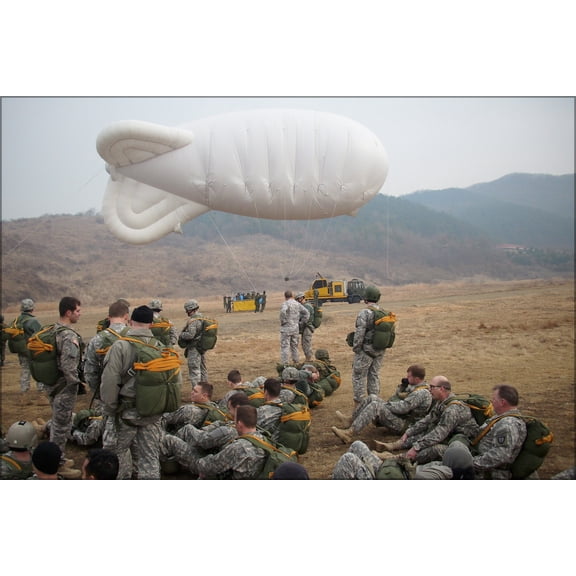 24"x36" Gallery Poster, paratrooper airborne jumps with helium blimp ROK Drop Zone