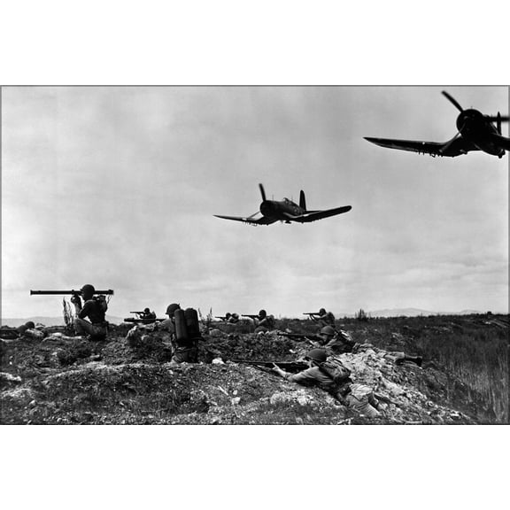 24"x36" Gallery Poster, platoons of Marines with f4u-1d corsair planes