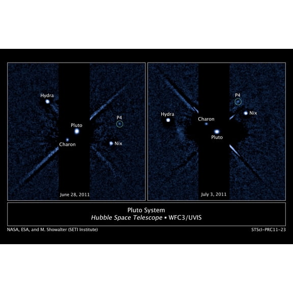 24"x36" Gallery Poster, pluto planet system with moons by hubble space telescope