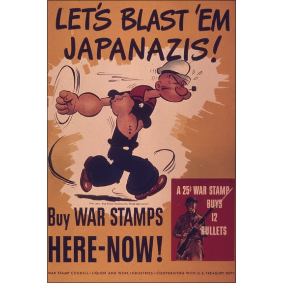 24"x36" Gallery Poster, popeye war stamps poster world war ii