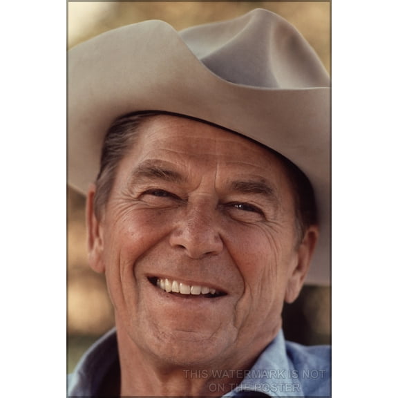 24"x36" Gallery Poster, president Ronald Reagan in a cowboy hat at Rancho Del Cielo