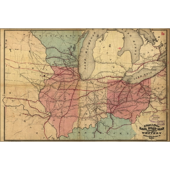 24"x36" Gallery Poster, railroad map illinois indiana ohio michigan 1859
