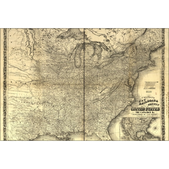 24"x36" Gallery Poster, railroad map of United States of america 1860