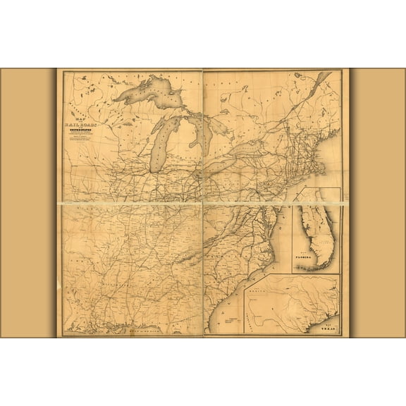 24"x36" Gallery Poster, railroad map of the United States of america 1852