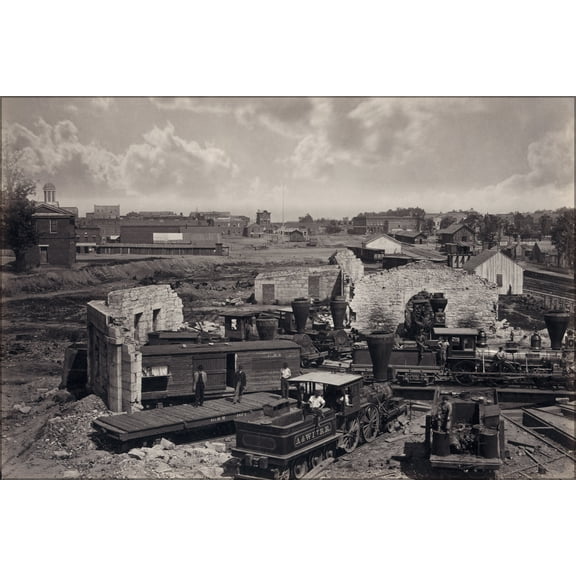 24"x36" Gallery Poster, railroad roundhouse Atlanta, Georgia post civil war 1866