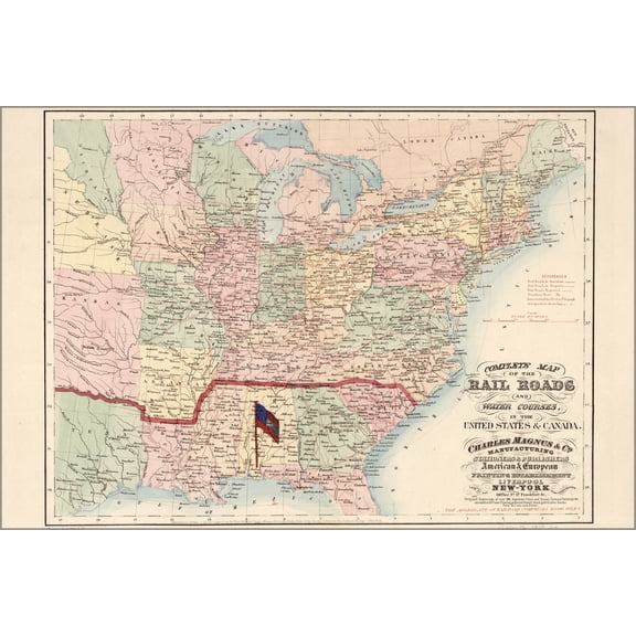 24"x36" Gallery Poster, railroad waterway map United States america 1859