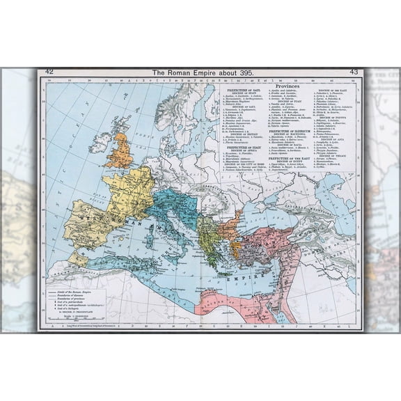 24"x36" Gallery Poster, roman empire 395 ad map