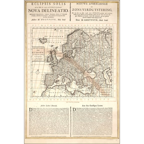 24"x36" Gallery Poster, solar eclipse map 25 july 1748