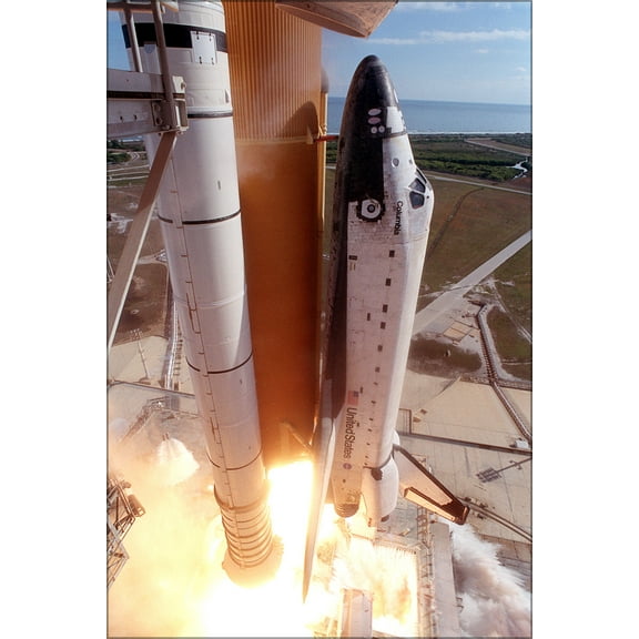 24"x36" Gallery Poster, space Shuttle Columbia as it lifts off from Launch Pad 39A on mission STS-107 2003