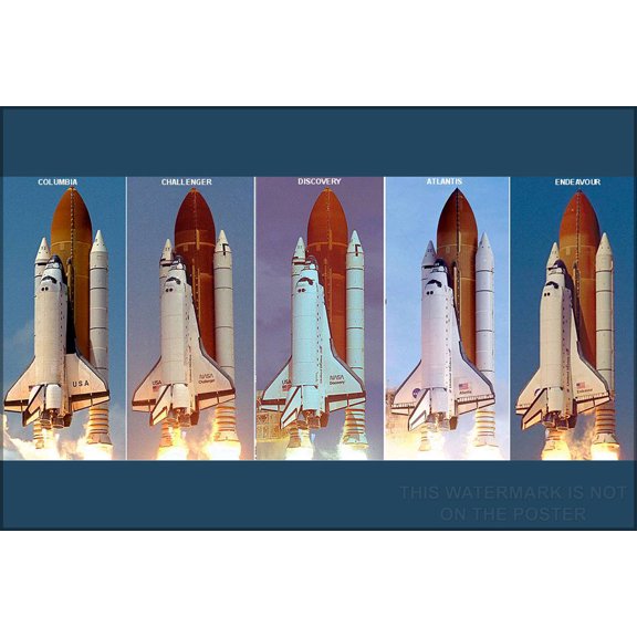 24"x36" Gallery Poster, space shuttles Columbia, Challenger, Discovery, Atlantis, Endeavour space shuttle