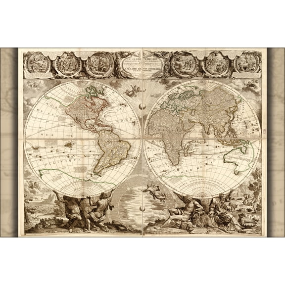 24"x36" Gallery Poster, world map in french 1708