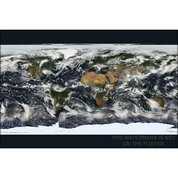 24"x36" Gallery Poster, world map with cloud cover image of Earth using NASA's Moderate-Resolution Imaging Spectroradiometer. modis