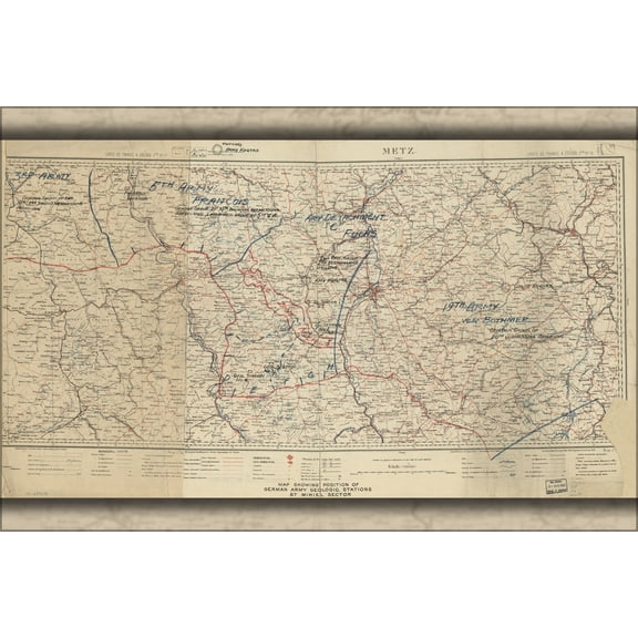24"x36" Gallery Poster, wwi Map st mihiel sector German geo stations 1918