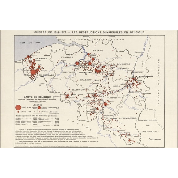 24"x36" Gallery Poster, wwi map destruction of Belgium in french