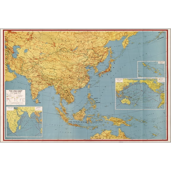 24"x36" Gallery Poster, wwii map of southeast asia japan china india 1943