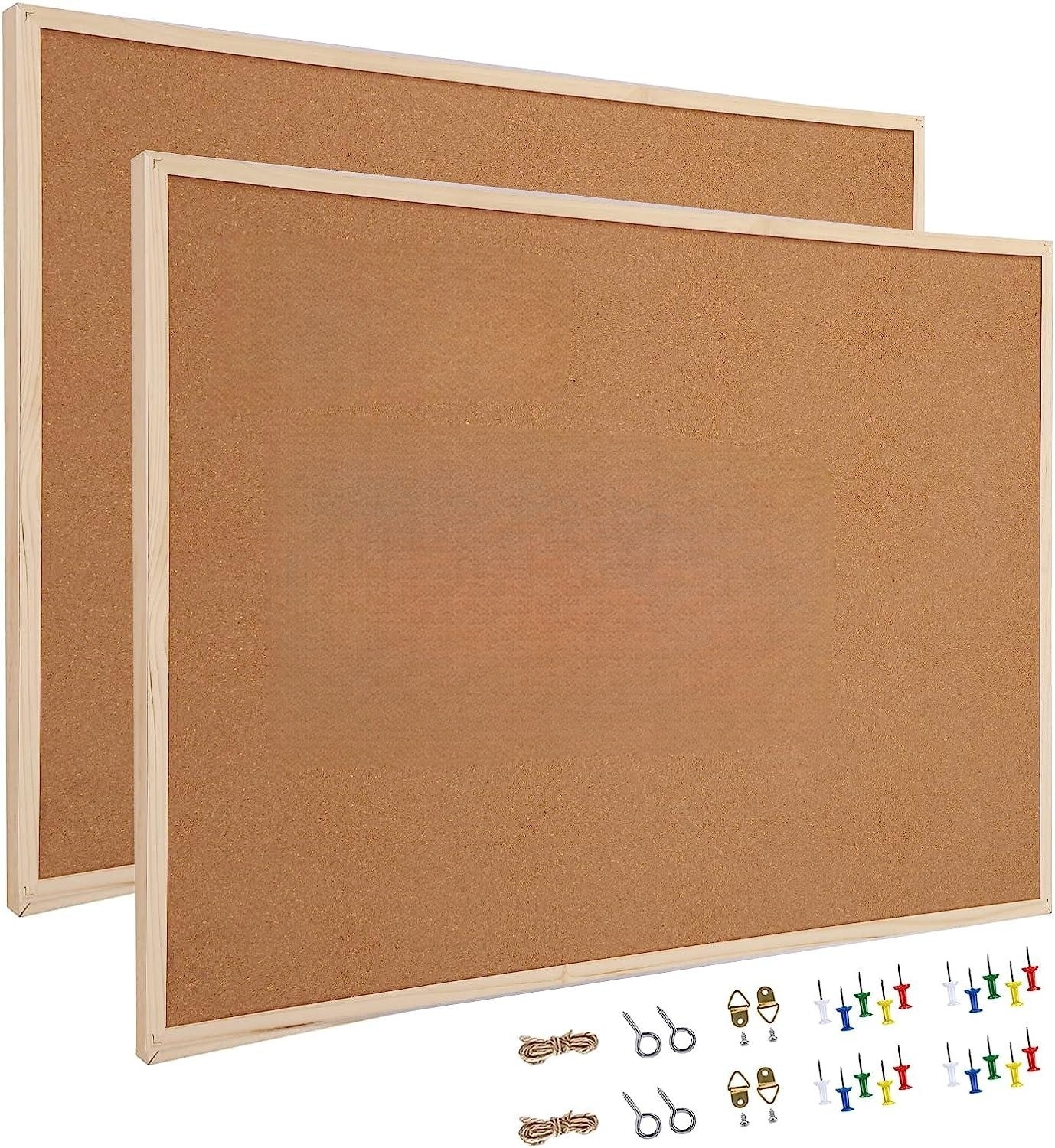 24”x36” Large Cork Boards for Walls with Frame, 2 Pack Wood Framed Bulletin Boards Hanging Pin