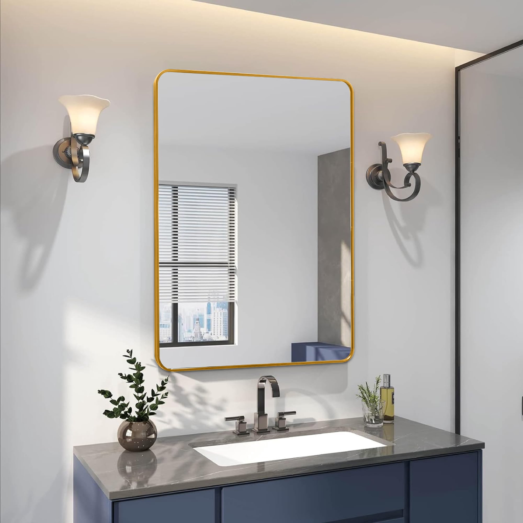 24"x36" Wall Mirror, Bathroom Vanity Mirror with Rectangular Metal Frame,Gold
