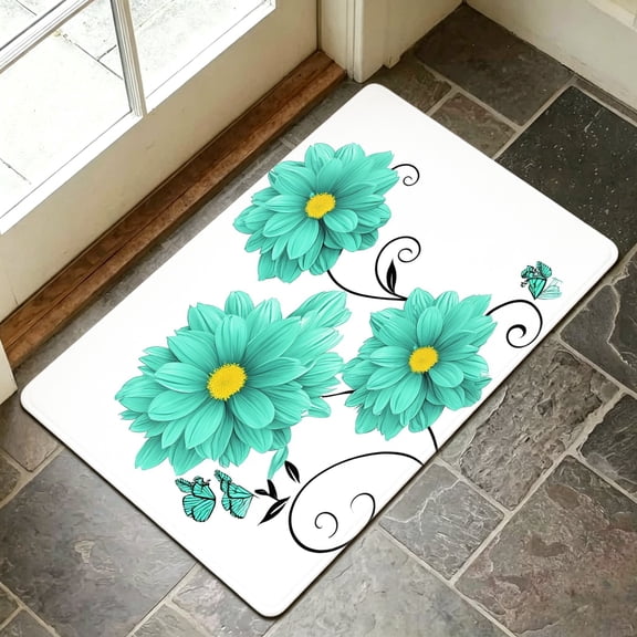 24"x36" Welcome To Camp Quote Bath Mat, Soft Plush Flannel Non Slip Quick Dry RV Doormat, Mountain Tree Camper Trailer Decor Floor Rug