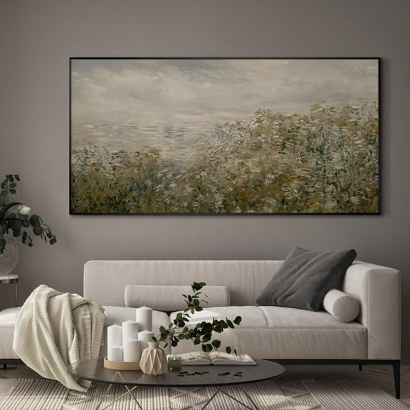 24"x46" Extra Large Framed Wall Art Impressionist Landscape with Bushes by The Water Print for Home Living Room Bedroom Decor (Frame Assembly Required)