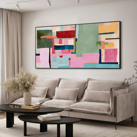 24"x46" XL Framed Wall Art - Color Block Abstract Geometric Pattern (Frame Assembly Required)