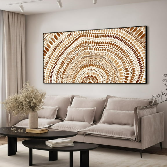 24"x46" XL Framed Wall Art - Earthy Toned Dot Pattern Watercolor Geometric (Frame Assembly Required)