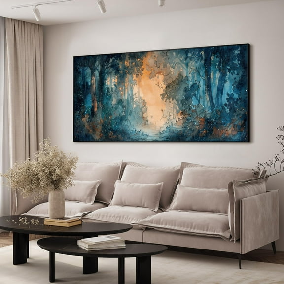 24"x46" XL Framed Wall Art - Enchanted Forest in Twilight Tones (Frame Assembly Required)