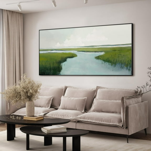 24"x46" XL Framed Wall Art - Marshland Landscape Green Wetland (Frame Assembly Required)