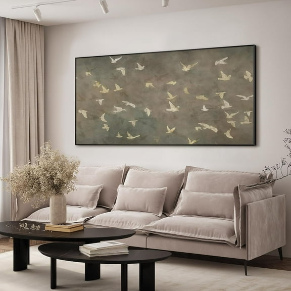 24"x46" XL Framed Wall Art - Rustic Flock of Birds Nature Inspired Art (Frame Assembly Required)