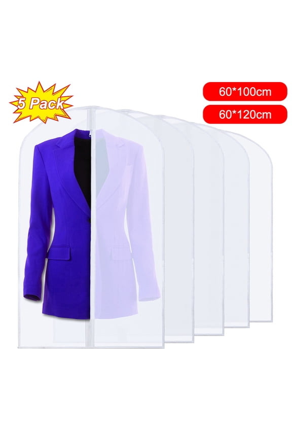 24"x48" Hanging Garment Bags for Closet Storage Gusseted Clear Dress Bag for Clothes, Gowns, Coats, Suits, 5 Packs