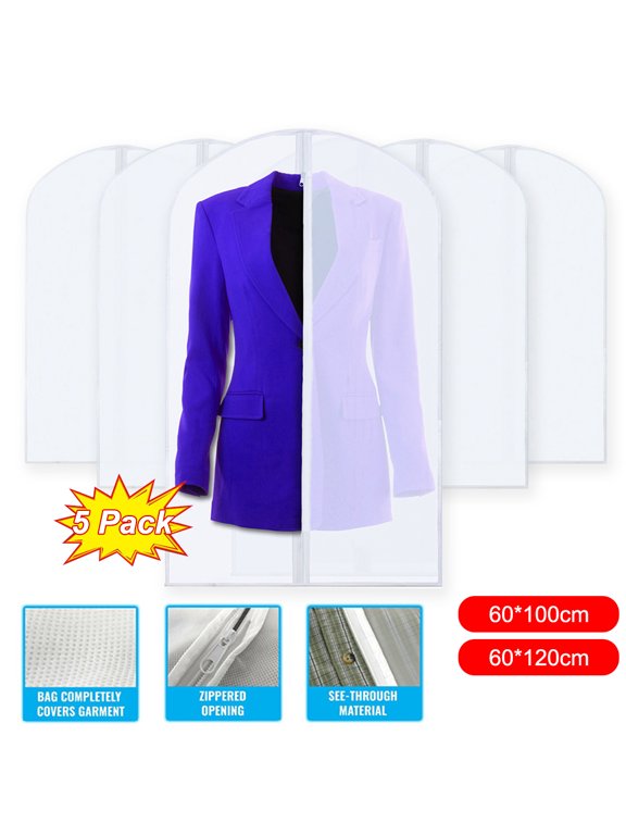 24"x48" Hanging Garment Bags for Closet Storage Suit Bag, Clear Clothes Cover for Coat, Jacket, Sweater, 5 Packs