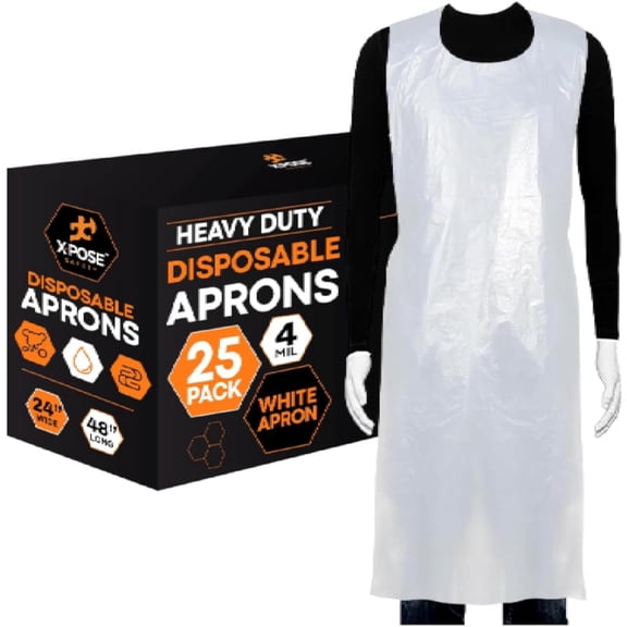 24"x48" Heavy Duty Disposable Plastic Aprons  4 Mil Waterproof & Tear-Resistant, White