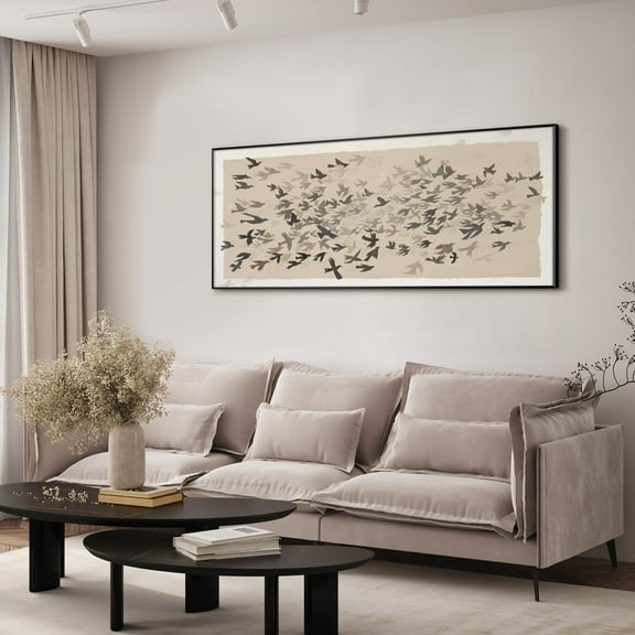 24"x60" XL Framed Wall Art - Abstract Bird Flock in Motion Wall Mural (Frame Assembly Required)
