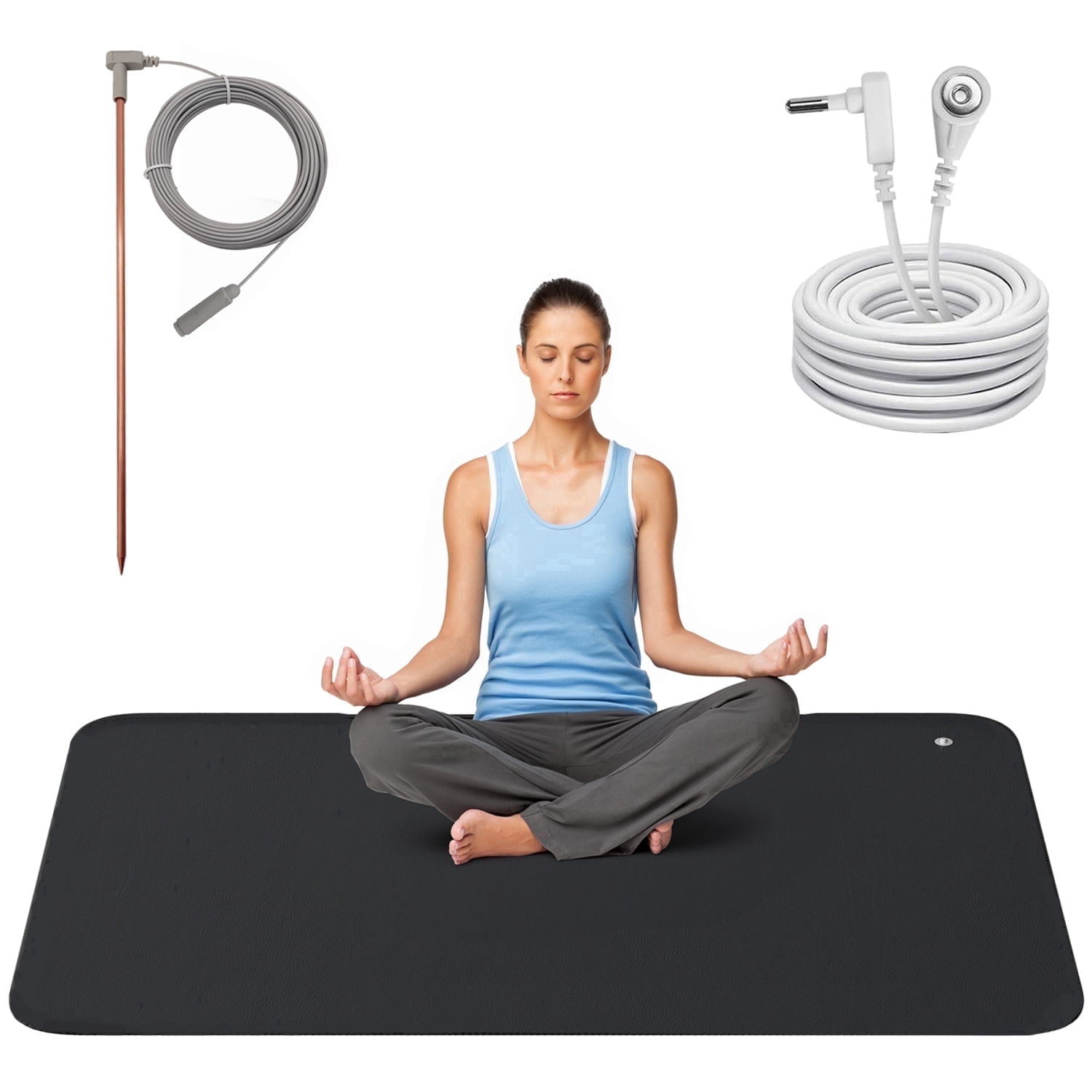 24"x71" Grounding Yoga Mat Kit for Bed Sleep Meditation Exercise Mat Back Anti-slip Thickness 3mm Mounse Pad,for EMF Recovery Sleep Therapy Assist,Black Glossy Surface