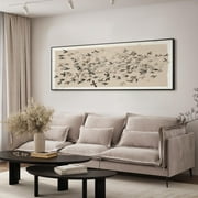 24"x72" XL Framed Wall Art - Abstract Bird Flock in Motion Wall Mural (Frame Assembly Required)