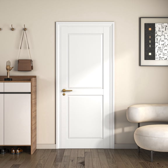 24"x80" White Primed 2-Panel Shaker Interior Door Slab, Solid Core Bedroom Walk-in Pantry Closet Bathroom Kitchen Laundry Single Panel