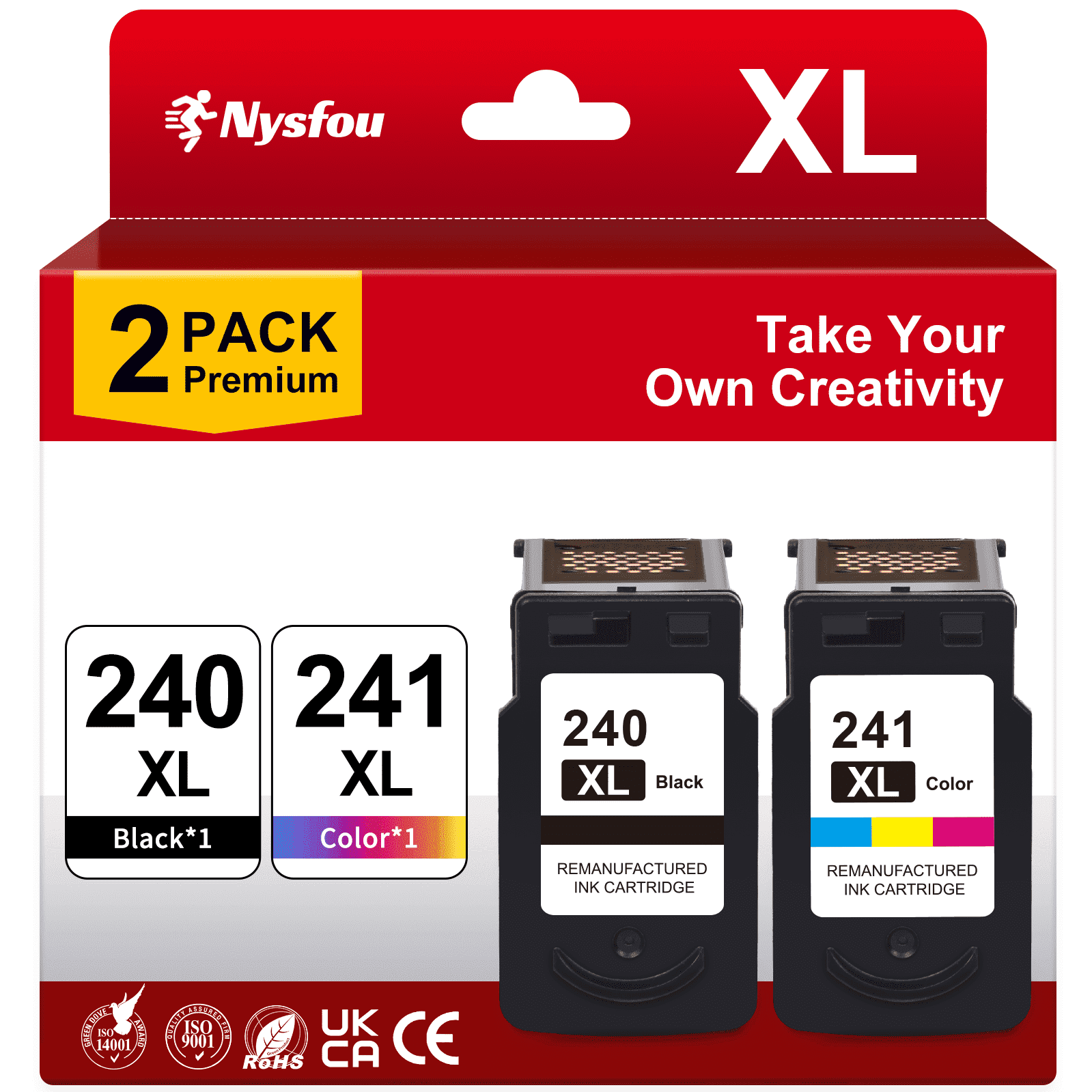 240 241 Ink Cartridge compatible for Canon 240XL and 241XL Ink Cartridge for Pixma MG3620 TS5120 MG3520 MG3220 Printer (Black, Tri-Color)